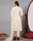 Solid A-Line Cotton Linen Kurta Set with Ari Embroidery & Dupatta