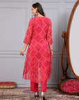 Bandhani Printed A-Line Poly Chiffon Kurta Set with Thread Embroidery