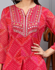 Bandhani Printed A-Line Poly Chiffon Kurta Set with Thread Embroidery