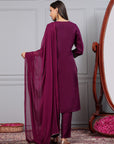 Poly Viscose Kurta Set with Zari Embroidery & Glass Neckline