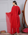 Zari Embroidered Modal Kurta Set with Organza Dupatta & Flared Sleeves