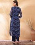 Bandhani Printed A-Line Poly Chiffon Kurta Set with Thread Embroidery