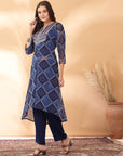 Bandhani Printed A-Line Poly Chiffon Kurta Set with Thread Embroidery