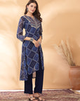 Bandhani Printed A-Line Poly Chiffon Kurta Set with Thread Embroidery