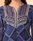 Bandhani Printed A-Line Poly Chiffon Kurta Set with Thread Embroidery