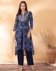 Bandhani Printed A-Line Poly Chiffon Kurta Set with Thread Embroidery