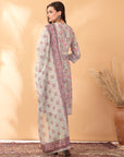 Floral Printed A-Line Poly Linen Kurta Set with Organza Dupatta