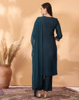 Poly Viscose Kurta Set with Zari Embroidery & Glass Neckline