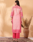 Placement Printed Poly Muslin Straight Kurta Set with Sewroskie Work