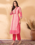 Placement Printed Poly Muslin Straight Kurta Set with Sewroskie Work