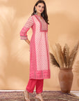 Placement Printed Poly Muslin Straight Kurta Set with Sewroskie Work