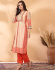 Placement Printed Poly Muslin Straight Kurta Set with Sewroskie Work