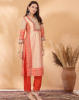 Placement Printed Poly Muslin Straight Kurta Set with Sewroskie Work