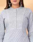 Embroidered Cotton Dobby High-Low Kurta Set with Lace Hem Palazzo