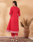 Khadi Printed A-Line Cotton Cambric Kurta Set with Lakhnavi Embroidery