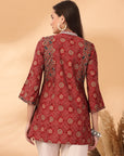 Bandhani Printed A-Line Modal Chanderi Kurti with Embroidery