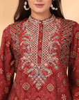 Bandhani Printed A-Line Modal Chanderi Kurti with Embroidery
