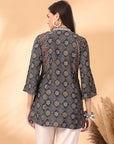 Bandhani Printed A-Line Modal Chanderi Kurti with Embroidery