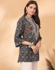 Bandhani Printed A-Line Modal Chanderi Kurti with Embroidery