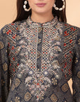 Bandhani Printed A-Line Modal Chanderi Kurti with Embroidery
