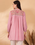 Solid Straight Viscose Rayon Kurti with Floral Embroidery