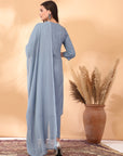 Solid A-Line Rayon Dobby Kurta Set with Mirror Embroidery & Dupatta