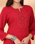 Solid A-Line Rayon Dobby Kurta Set with Mirror Embroidery & Dupatta