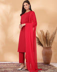 Solid A-Line Rayon Dobby Kurta Set with Mirror Embroidery & Dupatta