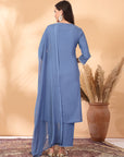Solid Straight Cotton Linen Kurta Set with Drawstring & Dupatta