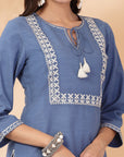 Solid Straight Cotton Linen Kurta Set with Drawstring & Dupatta