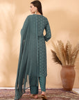 Solid A-Line Rayon Dobby Kurta Set with Zari Embroidery & Laced Dupatta