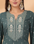 Solid A-Line Rayon Dobby Kurta Set with Zari Embroidery & Laced Dupatta