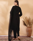 Solid A-Line Rayon Dobby Kurta Set with Zari Embroidery & Laced Dupatta