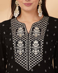 Solid A-Line Rayon Dobby Kurta Set with Zari Embroidery & Laced Dupatta