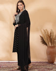 Solid A-Line Rayon Dobby Kurta Set with Zari Embroidery & Laced Dupatta