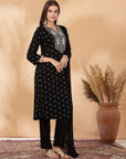 Solid A-Line Rayon Dobby Kurta Set with Zari Embroidery & Laced Dupatta