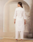 Solid A-Line Cotton Linen Kurta Set with Palazzo & Pockets