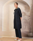 Solid A-Line Poly Viscose Kurta with Embroidery & Palazzo
