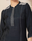 Solid A-Line Poly Viscose Kurta with Embroidery & Palazzo