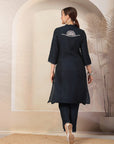 Solid A-Line Poly Viscose Kurta with Embroidery & Palazzo
