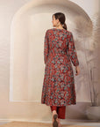 Floral Printed Flared Modal Chanderi Kurta with Embroidery & Palazzo
