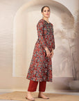Floral Printed Flared Modal Chanderi Kurta with Embroidery & Palazzo