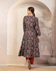 Floral Printed Flared Modal Chanderi Kurta with Embroidery & Palazzo