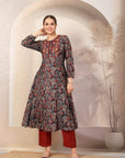 Floral Printed Flared Modal Chanderi Kurta with Embroidery & Palazzo