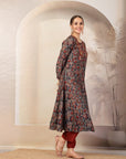 Floral Printed Flared Modal Chanderi Kurta with Embroidery & Palazzo