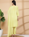Floral Embroidered Straight Viscose Rayon Kurta Set with Lace Dupatta