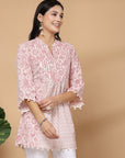 Floral Printed Straight Cotton Top with Flared Sleeves