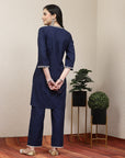 Solid Straight Kurta with Floral Embroidery & Palazzo Set