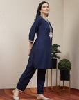 Solid Straight Kurta with Floral Embroidery & Palazzo Set