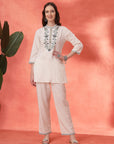 Solid A-Line Cotton Kurta Set with Embroidery & Palazzo